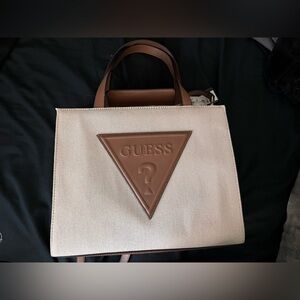 Guess Tan and Brown Logo Tote